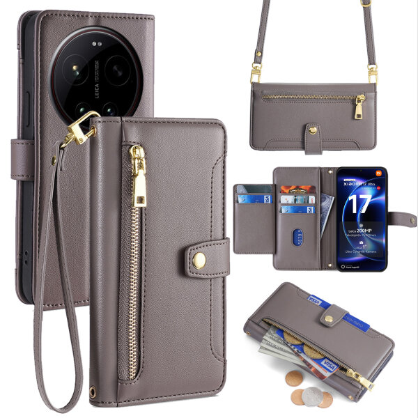 Handykette PU Leder für Xiaomi 17 Ultra Grau