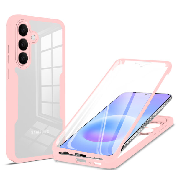 360° Hülle für Samsung A57, 360 Grad Handyhülle mit Integriertem Displayschutz Rosa