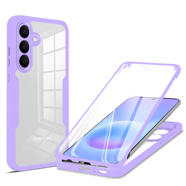 360° Hülle für Samsung A57, 360 Grad Handyhülle mit Integriertem Displayschutz Lila