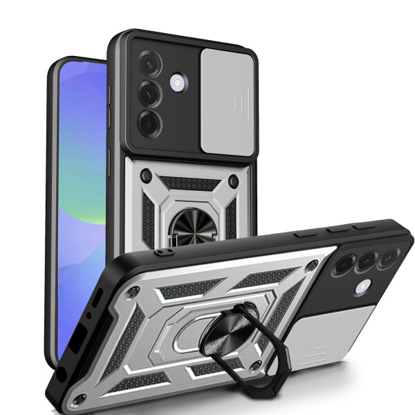 Outdoor Panzer Hülle für Samsung Galaxy A57 mit Kameraschutz Ringhalter Bumper Galaxy A57 Silber