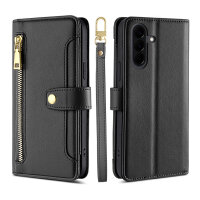 Handykette Samsung Galaxy A37 Hülle mit Band Handyhülle Kartenfächer PU Leder Umhängetasche Schwarz