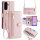 Handykette Samsung Galaxy A37 Hülle mit Band Handyhülle Kartenfächer PU Leder Umhängetasche Rosa