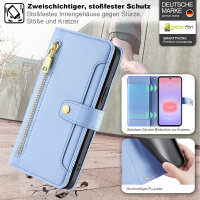 Handykette Samsung Galaxy A37 Hülle mit Band Handyhülle Kartenfächer PU Leder Umhängetasche Hellblau