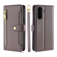 Handykette Samsung Galaxy A37 Hülle mit Band Handyhülle Kartenfächer PU Leder Umhängetasche Grau