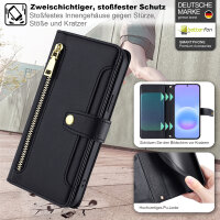 Handykette Samsung Galaxy A57 Hülle mit Band Handyhülle Kartenfächer PU Leder Umhängetasche Schwarz