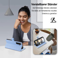 Handykette Samsung Galaxy A57 Hülle mit Band Handyhülle Kartenfächer PU Leder Umhängetasche Hellblau