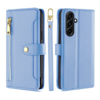 Handykette Samsung Galaxy A57 Hülle mit Band Handyhülle Kartenfächer PU Leder Umhängetasche Hellblau