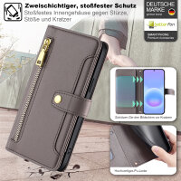 Handykette Samsung Galaxy A57 Hülle mit Band Handyhülle Kartenfächer PU Leder Umhängetasche Grau