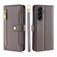 Handykette Samsung Galaxy A57 Hülle mit Band Handyhülle Kartenfächer PU Leder Umhängetasche Grau