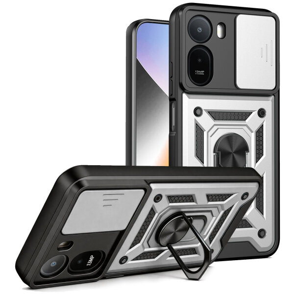 Outdoor Hülle Xiaomi Redmi A7 Pro Handyhülle Kameraschutz Ringhalter Silber