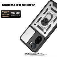 Outdoor Hülle Xiaomi Redmi A7 Pro Handyhülle Kameraschutz Ringhalter Silber