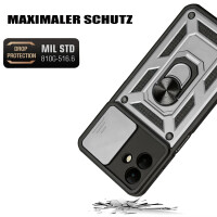 Outdoor Panzer Hülle für Samsung Galaxy A07 mit Kameraschutz Ringhalter Silber
