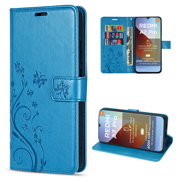 Hülle für Xiaomi Redmi A7 Pro Handyhülle mit [Standfunktion][Kartenfächern] Blau