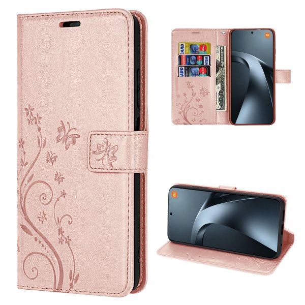 Hülle für Xiaomi 17T Pro Handyhülle mit [Standfunktion][Kartenfächern] Rosegold