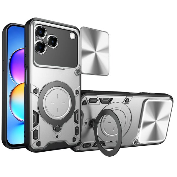 Outdoor Panzer Hülle für ZTE Blade V80 Vita Handyhülle mit Slide Kameraschutz Ringhalter Bumper in Silber