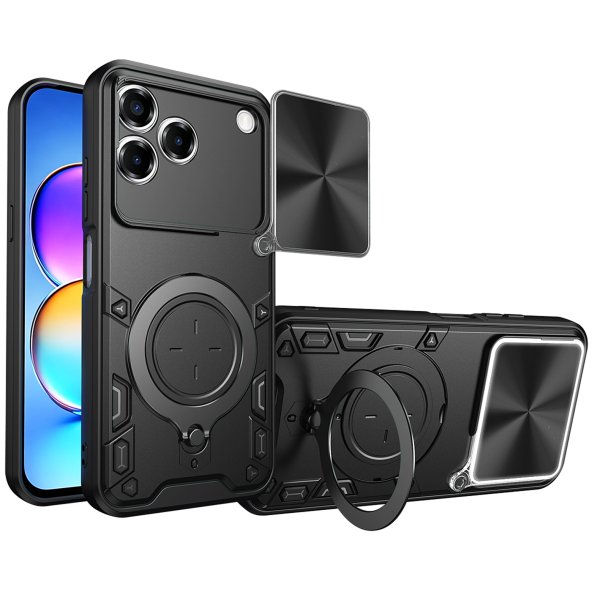 Outdoor Panzer Hülle für ZTE Blade V80 Vita Handyhülle mit Slide Kameraschutz Ringhalter Bumper in Schwarz