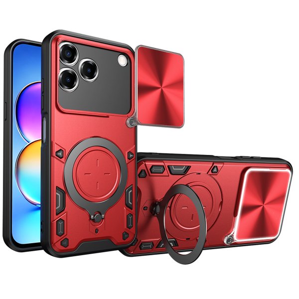 Outdoor Panzer Hülle für ZTE Blade V80 Vita Handyhülle mit Slide Kameraschutz Ringhalter Bumper in Rot