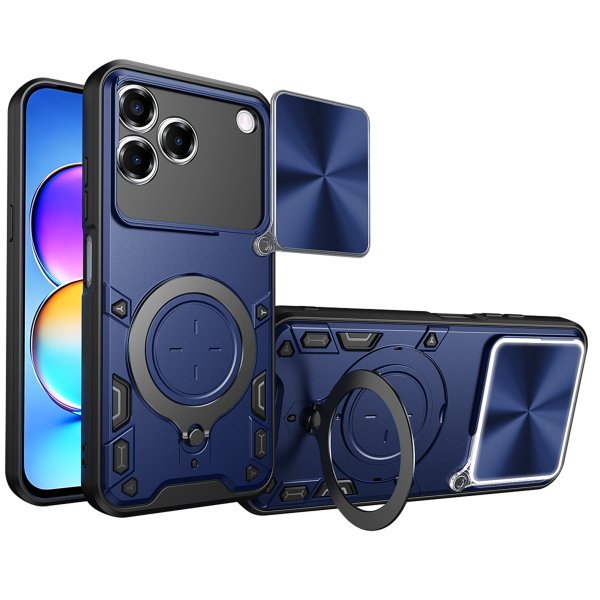 Outdoor Panzer Hülle für ZTE Blade V80 Vita Handyhülle mit Slide Kameraschutz Ringhalter Bumper in Blau