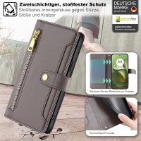 Handykette für Motorola Edge 60 / Edge 60 Fusion Hülle mit Band Handyhülle Kartenfächer Leder Umhängetasche Grau