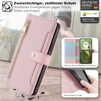 Handykette für Motorola Edge 60 / Edge 60 Fusion Hülle mit Band Handyhülle Kartenfächer Leder Umhängetasche Rosa