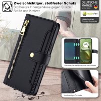 Handykette für Motorola Edge 60 / Edge 60 Fusion Hülle mit Band Handyhülle Kartenfächer Leder Umhängetasche Schwarz