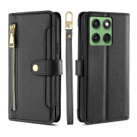 Handykette für Motorola Edge 60 / Edge 60 Fusion Hülle mit Band Handyhülle Kartenfächer Leder Umhängetasche Schwarz