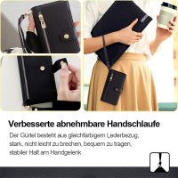 Handykette für Motorola Edge 60 / Edge 60 Fusion Hülle mit Band Handyhülle Kartenfächer Leder Umhängetasche Schwarz