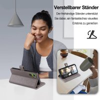 Handykette für Motorola Moto G06 / G06 Power Hülle mit Band Handyhülle Kartenfächer Leder Umhängetasche Grau