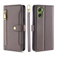 Handykette für Motorola Moto G06 / G06 Power Hülle mit Band Handyhülle Kartenfächer Leder Umhängetasche Grau