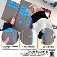 Handykette für Motorola Moto G06 / G06 Power Hülle mit Band Handyhülle Kartenfächer Leder Umhängetasche Grau