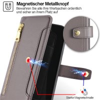 Handykette für Motorola Moto G06 / G06 Power Hülle mit Band Handyhülle Kartenfächer Leder Umhängetasche Grau