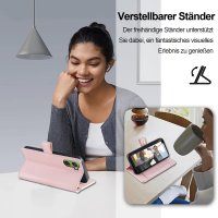 Handykette für Motorola Moto G06 / G06 Power Hülle mit Band Handyhülle Kartenfächer Leder Umhängetasche Rosa
