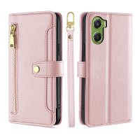 Handykette für Motorola Moto G06 / G06 Power Hülle mit Band Handyhülle Kartenfächer Leder Umhängetasche Rosa