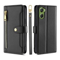 Handykette für Motorola Moto G06 / G06 Power Hülle mit Band Handyhülle Kartenfächer Leder Umhängetasche Schwarz