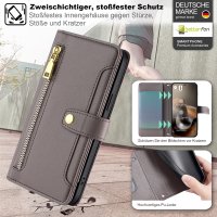Handykette für Motorola Moto G67 / G77 Hülle mit Band Handyhülle Kartenfächer Leder Umhängetasche Grau