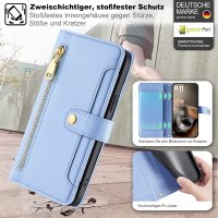 Handykette für Motorola Moto G67 / G77 Hülle mit Band Handyhülle Kartenfächer Leder Umhängetasche Hellblau