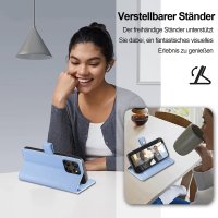 Handykette für Motorola Moto G67 / G77 Hülle mit Band Handyhülle Kartenfächer Leder Umhängetasche Hellblau