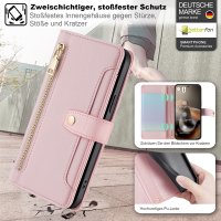 Handykette für Motorola Moto G67 / G77 Hülle mit Band Handyhülle Kartenfächer Leder Umhängetasche Rosa