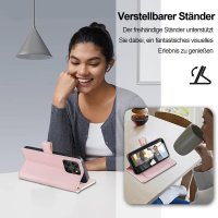Handykette für Motorola Moto G67 / G77 Hülle mit Band Handyhülle Kartenfächer Leder Umhängetasche Rosa
