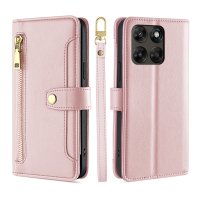Handykette für Motorola Moto G67 / G77 Hülle mit Band Handyhülle Kartenfächer Leder Umhängetasche Rosa
