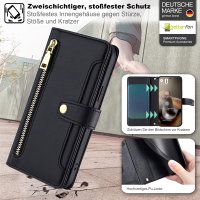 Handykette für Motorola Moto G67 / G77 Hülle mit Band Handyhülle Kartenfächer Leder Umhängetasche Schwarz
