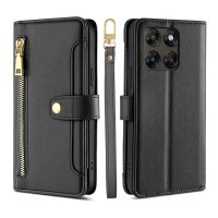 Handykette für Motorola Moto G67 / G77 Hülle mit Band Handyhülle Kartenfächer Leder Umhängetasche Schwarz