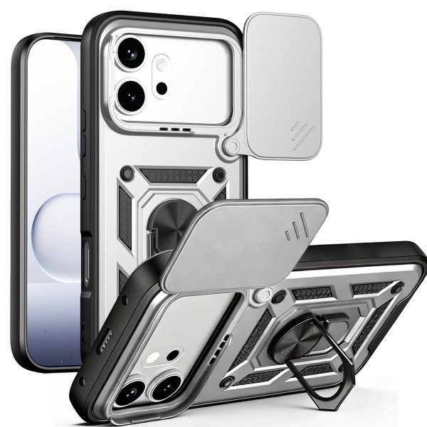 Outdoor Panzer Hülle für Honor 600 / 600 Pro Handyhülle mit Slide Kameraschutz Ringhalter Silber