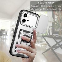 Outdoor Panzer Hülle für Honor 600 / 600 Pro Handyhülle mit Slide Kameraschutz Ringhalter Silber
