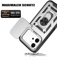 Outdoor Panzer Hülle für Honor 600 / 600 Pro Handyhülle mit Slide Kameraschutz Ringhalter Silber
