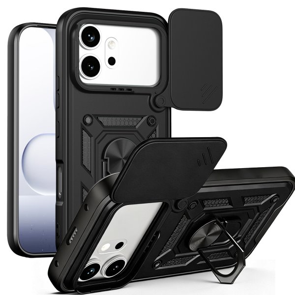 Outdoor Panzer Hülle für Honor 600 / 600 Pro Handyhülle mit Slide Kameraschutz Ringhalter Schwarz