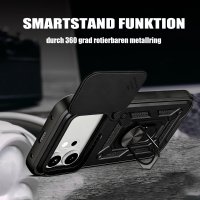 Outdoor Panzer Hülle für Honor 600 / 600 Pro Handyhülle mit Slide Kameraschutz Ringhalter Schwarz