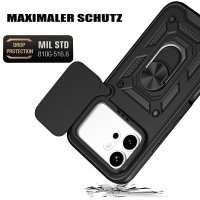 Outdoor Panzer Hülle für Honor 600 / 600 Pro Handyhülle mit Slide Kameraschutz Ringhalter Schwarz