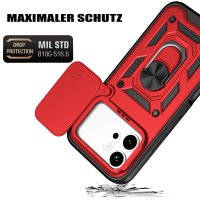 Outdoor Panzer Hülle für Honor 600 / 600 Pro Handyhülle mit Slide Kameraschutz Ringhalter Rot