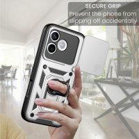Outdoor Panzer Hülle für Honor 600 Lite Handyhülle mit Slide Kameraschutz Ringhalter Silber